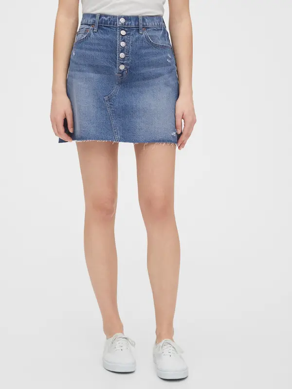 GAP GAP Skirt High Rise Distressed Denim Skirt - Ladies