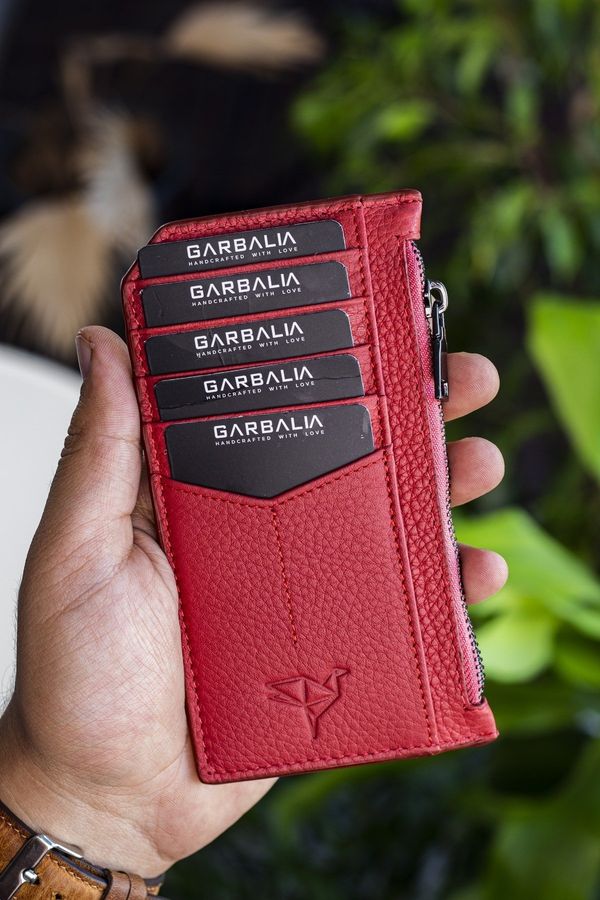 Garbalia Garbalia Blush Genuine Leather Zippered Dried Rose Unisex Card Holder Wallet