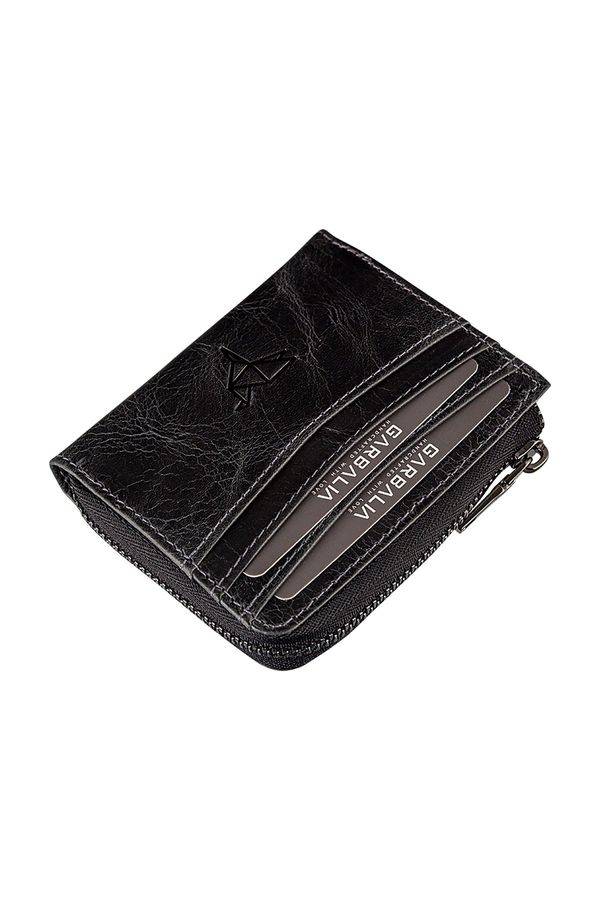 Garbalia Garbalia Figo Genuine Leather Crazy Black Zippered Mini Wallet with Card Holder