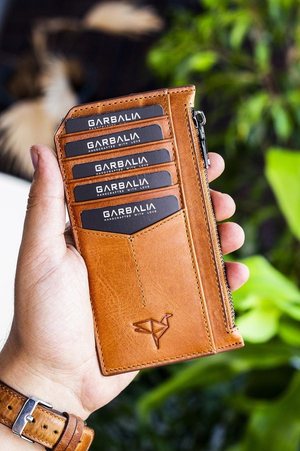 Garbalia Garbalia Izev Blush Genuine Leather Zippered Crazy Tan Unisex Card Holder Wallet