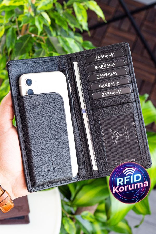 Garbalia Garbalia Unisex Black Rome Genuine Leather Cell Phone Compartment Wallet
