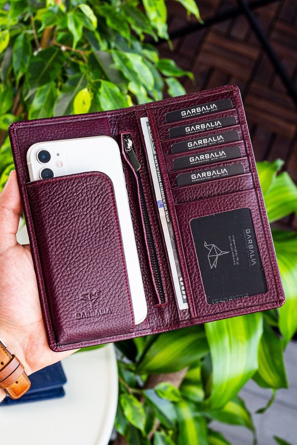 Garbalia Garbalia Unisex Claret Red Rome Genuine Leather Cell Phone Compartment Wallet