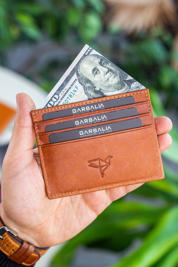 Garbalia Garbalia Unisex Tan Medallion Crazy Leather Card Holder Wallet