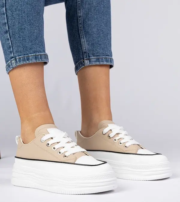 Gemre Gemre Beige Women's High-Soled Sneakers Selina