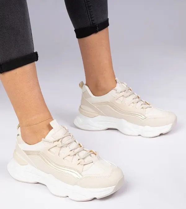 Gemre Gemre Beige women's sneakers with golden detail Kella