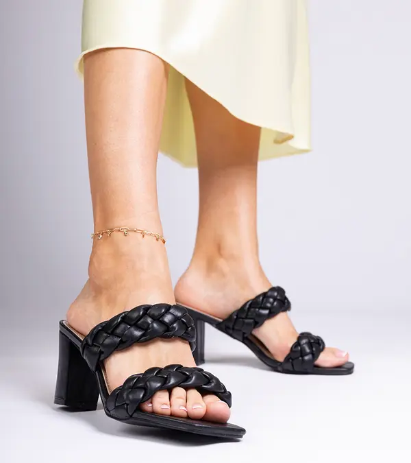 D/CEO Gemre Black braided heeled slippers Astrika