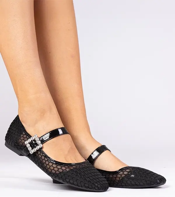 Gemre Gemre Black mesh ballet flats with buckle and crystals Sandrino