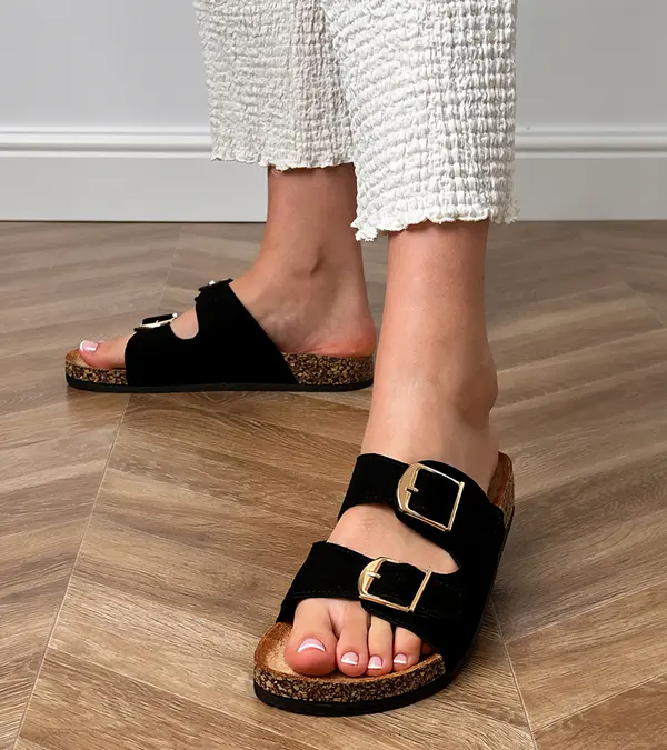 D/CEO Gemre Black sandals with buckles on cork sole Cloud