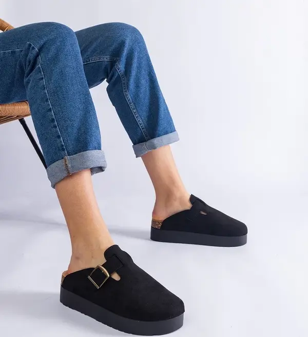 Gemre Gemre Black women's platform slippers with a buckle Armitage