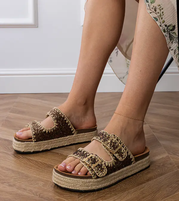 Gemre Gemre Brown glitter buckle espadrille slides Induri