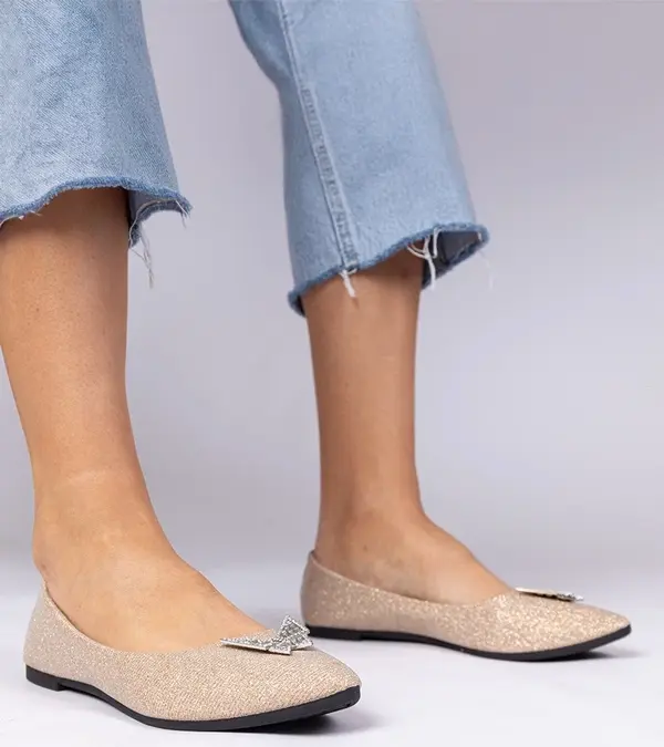 Gemre Gemre Champagne women's glitter ballet flats with butterfly Denny