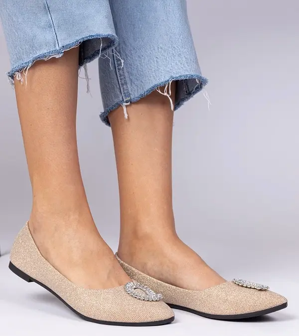 Gemre Gemre Champagne women's glitter ballet flats with rhinestones Ellada