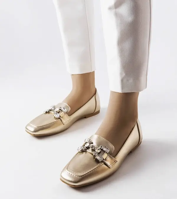 Gemre Gemre Golden moccasins with rhinestones Marechal