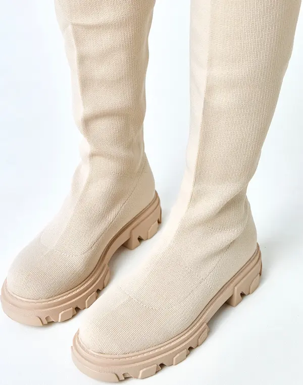 Gemre Gemre Long beige fabric platform boots Athira