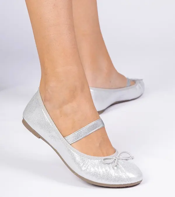 Gemre Gemre Silver women's ballet flats with an elastic bow Lerona