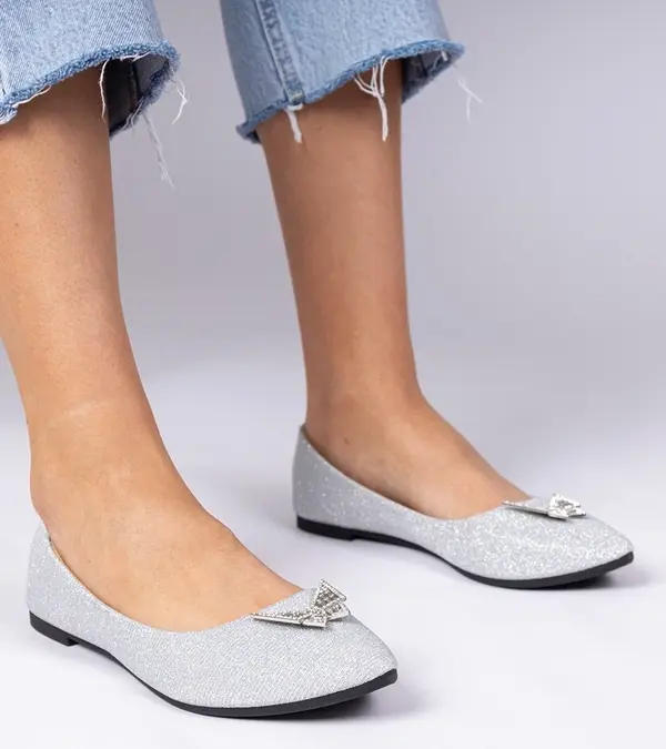 Gemre Gemre Silver women's glitter ballet flats with butterfly Denny
