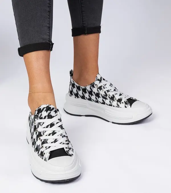 Gemre Gemre White and black women's fabric sneakers Katerin