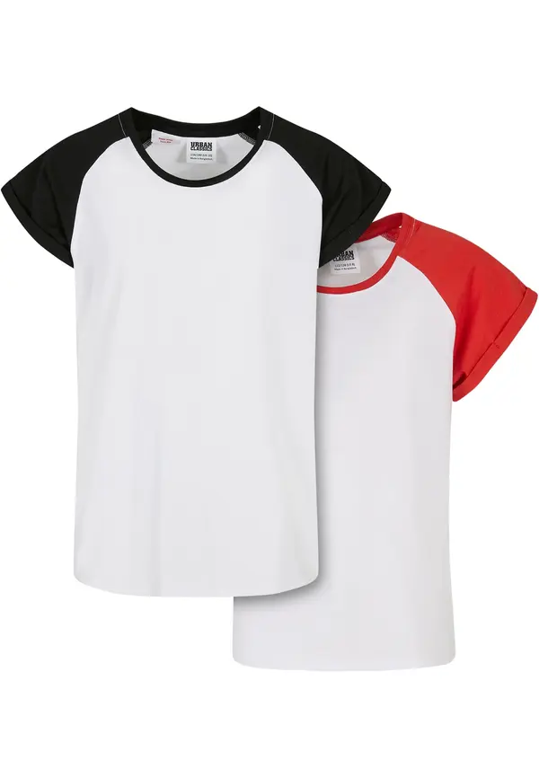 Urban Classics Girls' Contrasting Raglan T-Shirt 2-Pack White/Hugered+White/Black