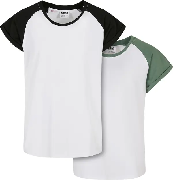 Urban Classics Girls' Contrasting Raglan T-Shirt 2-Pack White/Saliva + White/Black