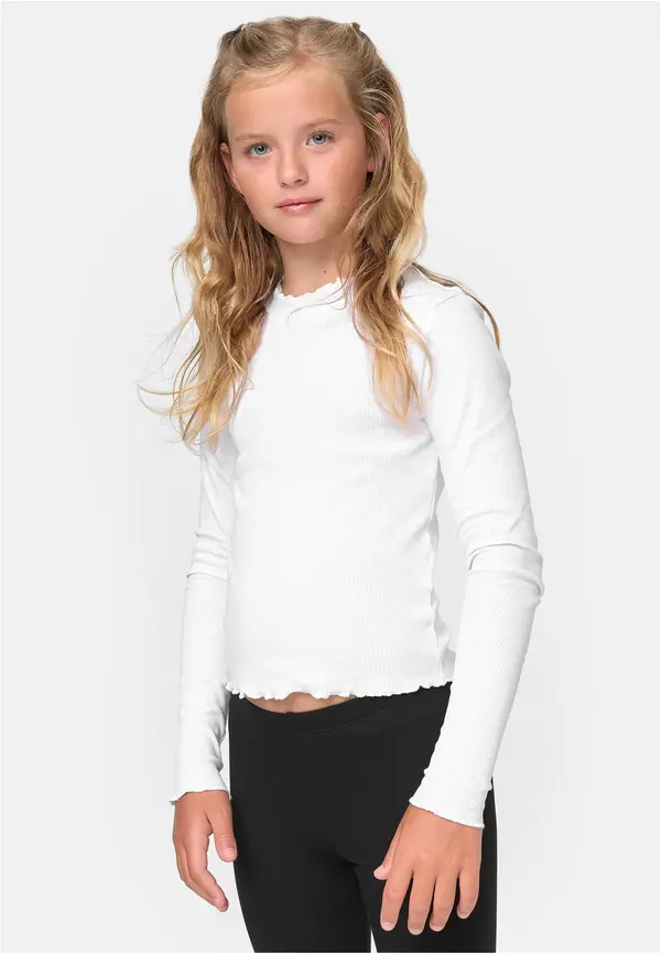 Urban Classics Girls' Long Sleeved Short Rib White