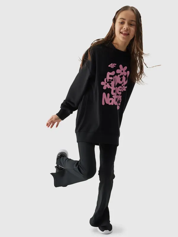 4F Girls' sweatshirt without fastening and hooded 4F - black
