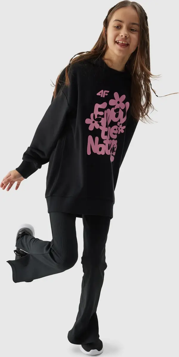 4F Girls' sweatshirt without fastening and hooded 4F - black