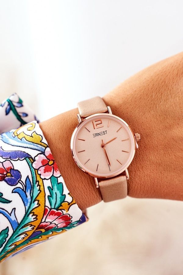 Ernest Гледайте с кожена каишка без никел ERNEST Gold