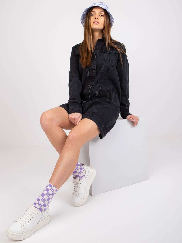 Fashionhunters Graphite denim jacket with pockets by Salome RUE PARIS