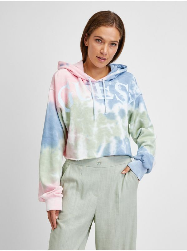 Guess Green Blue Ladies Batik Cropped Hoodie Guess - Women