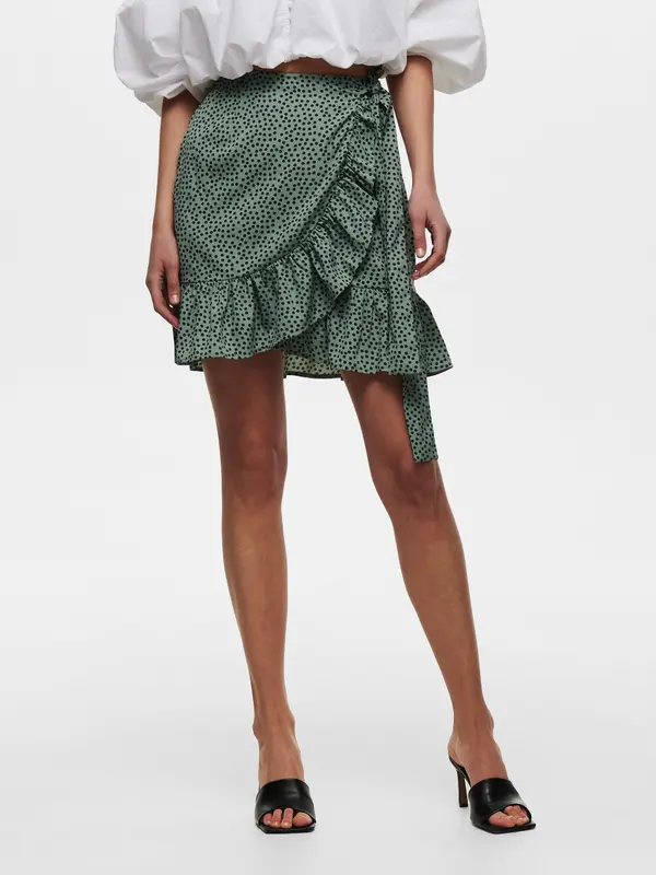 Only Green polka dot short wrap skirt with ruffle ONLY Olivia