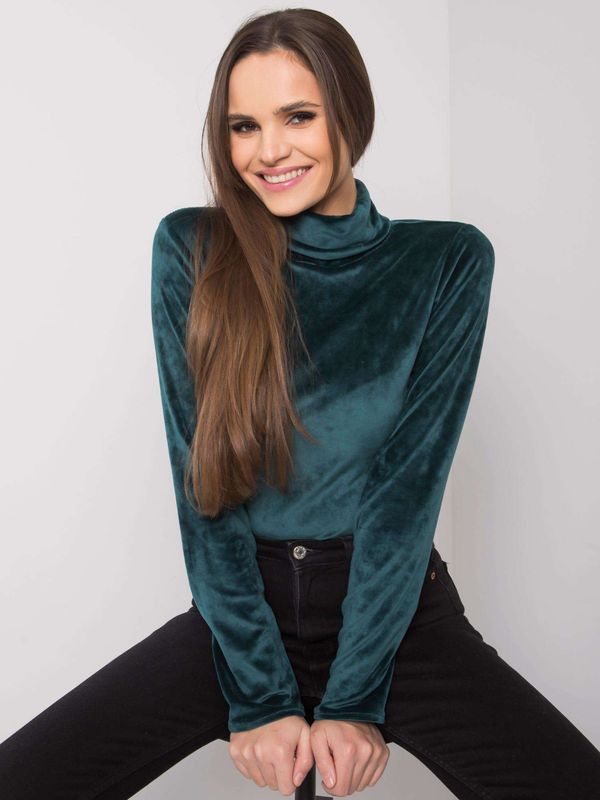 Fashionhunters Green velour blouse with turtleneck Millau