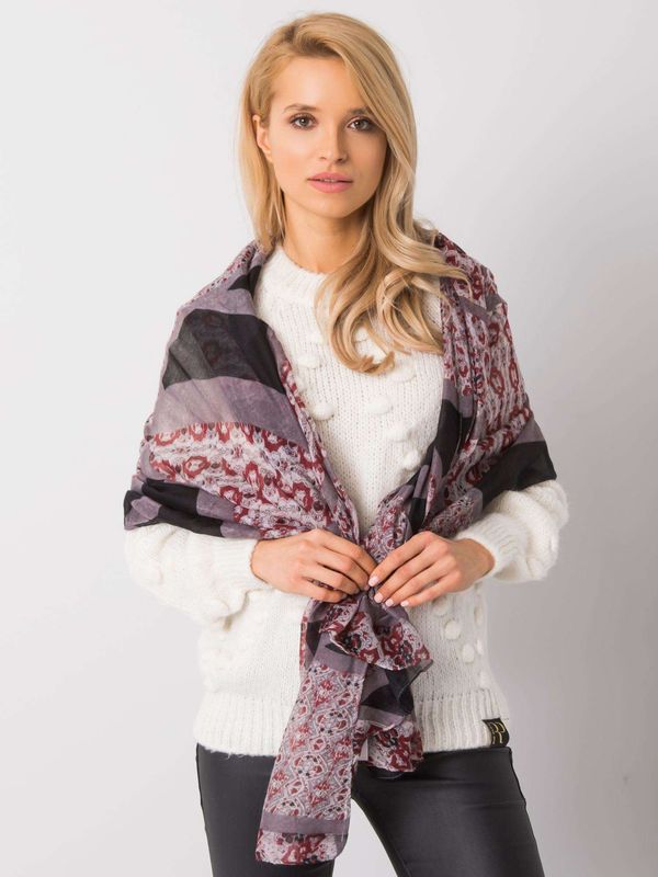 Fashionhunters Grey and burgundy patterned shawl