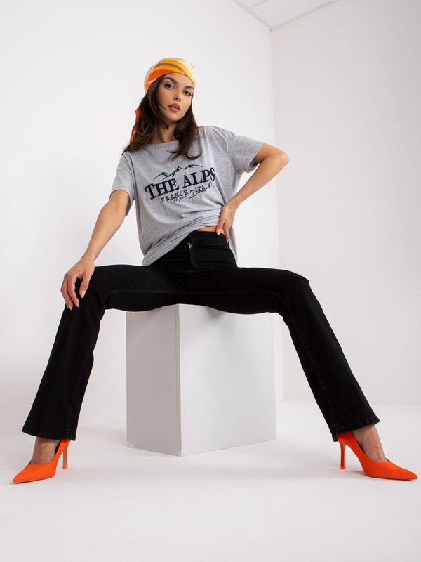 Fashionhunters Grey and dark blue women's T-shirt with patches