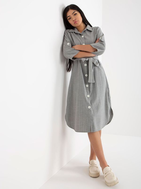 Fashionhunters Grey striped shirt dress with belt for tying