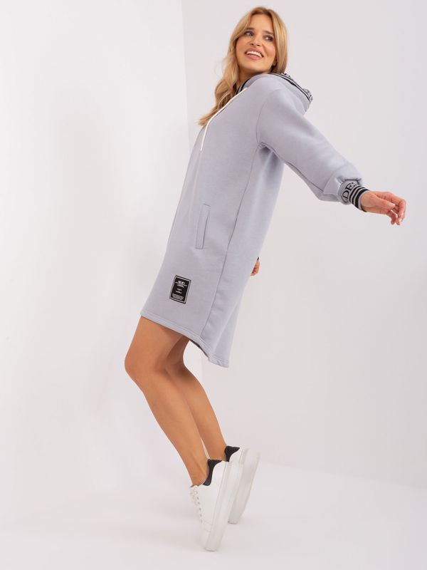 Fashionhunters Grey sweatshirt dress with drawstring