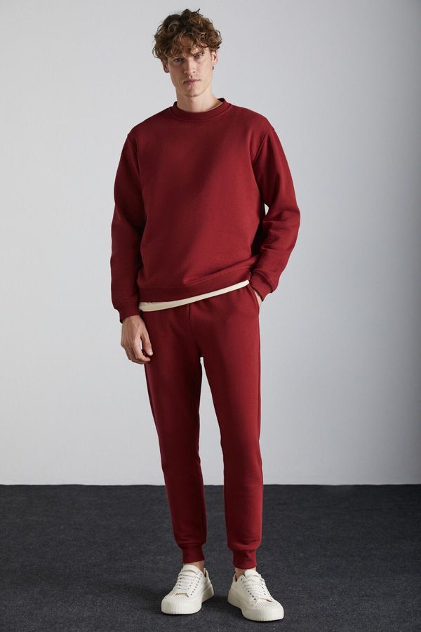 GRIMELANGE GRIMELANGE Adens Men's Regular Soft Premium Fabric 3 Yarn Ribbed Elastic Leg Claret Red Sweatpants