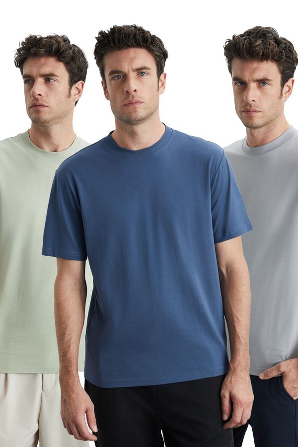 GRIMELANGE GRIMELANGE Cultıvated Men's 3-Piece Thick Textured Regular 100% Organic Cotton Ind/Green/Agri T-Shirt