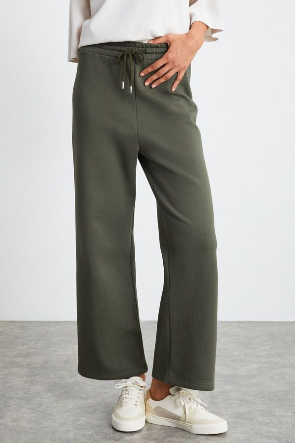 GRIMELANGE GRIMELANGE HALLY Women's Flare Pattern Knitted Fabric Raised 3 Thread Khaki Sweatpants