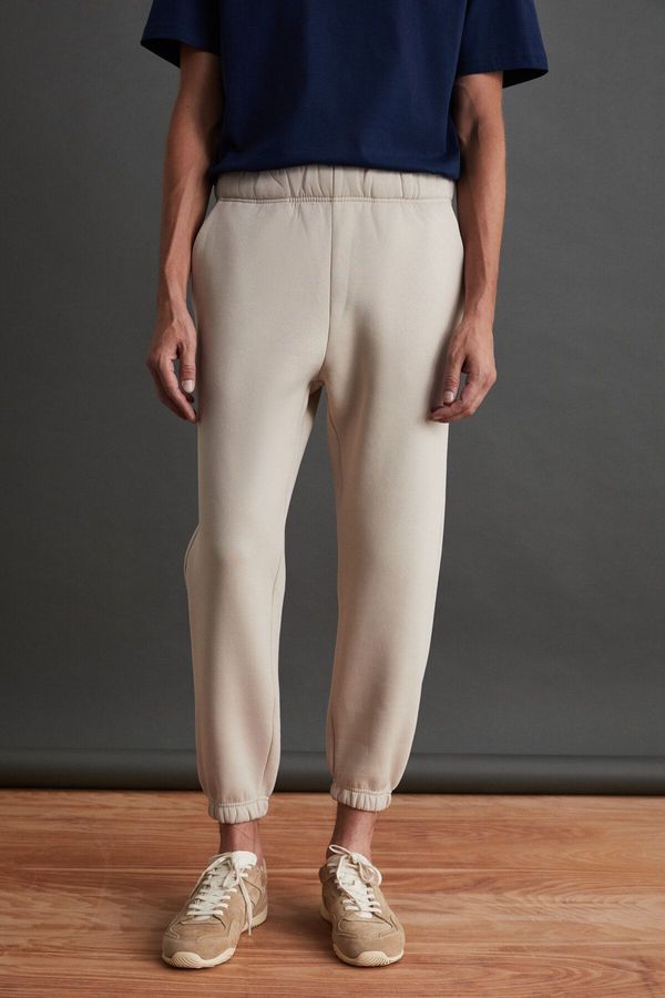 GRIMELANGE GRIMELANGE Inside Men's Regular Fit Soft Fabric Elastic Waist Beige Sweatpant