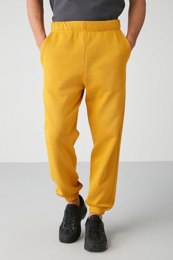 GRIMELANGE GRIMELANGE Inside Men's Regular Fit Soft Fabric Elastic Waist Saffron Yellow Sweatpant