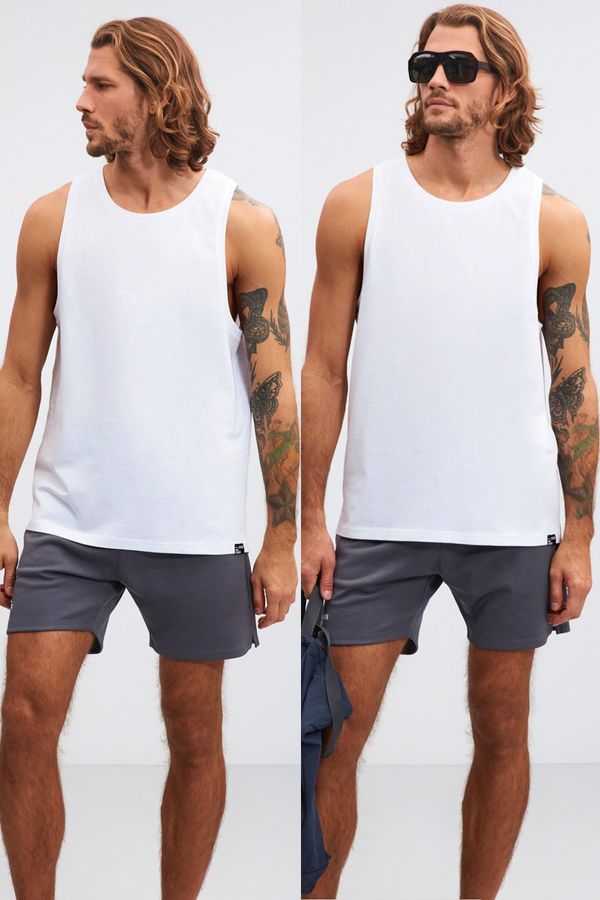 GRIMELANGE GRIMELANGE Jules трикотажни спокойни синглети плътен цвят бял кръг врата спокойна годни без ръкави две части