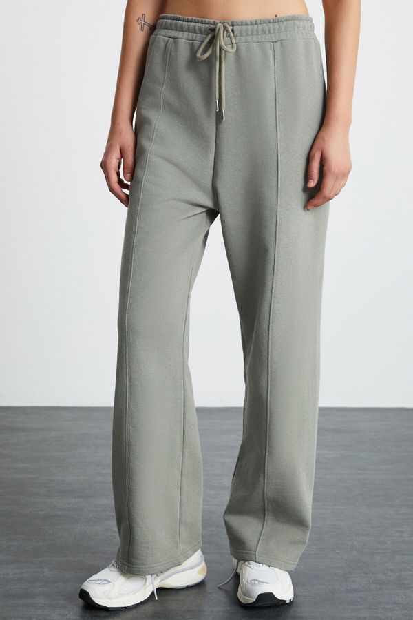 GRIMELANGE GRIMELANGE REENA Women's 100% Organic Cotton Front Ribbed Light Khaki Sweatpants