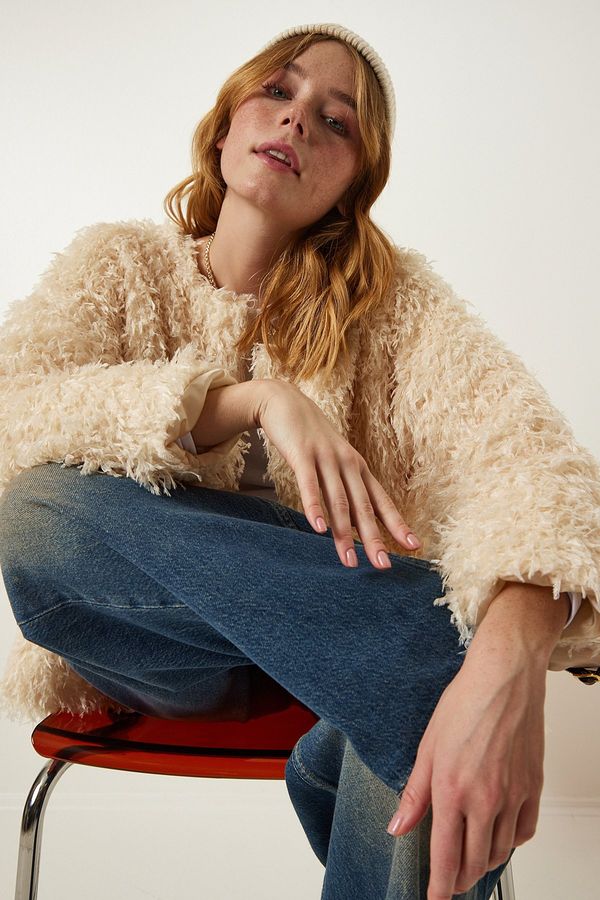 Happiness İstanbul Happiness İstanbul Cream Pocket Plush Fur Jacket