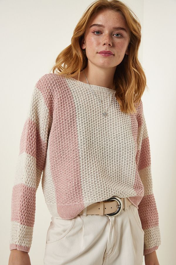 Happiness İstanbul Happiness İstanbul Cream Powder Striped Seasonal Knitwear Sweater