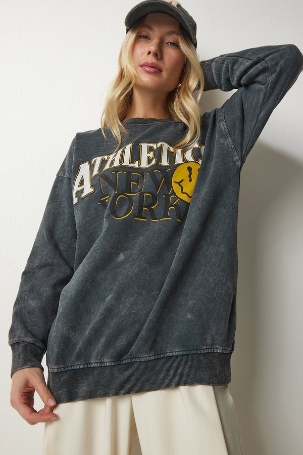 Happiness İstanbul Happiness İstanbul Women's Anthracite Faded Effect Oversized Sweatshirt