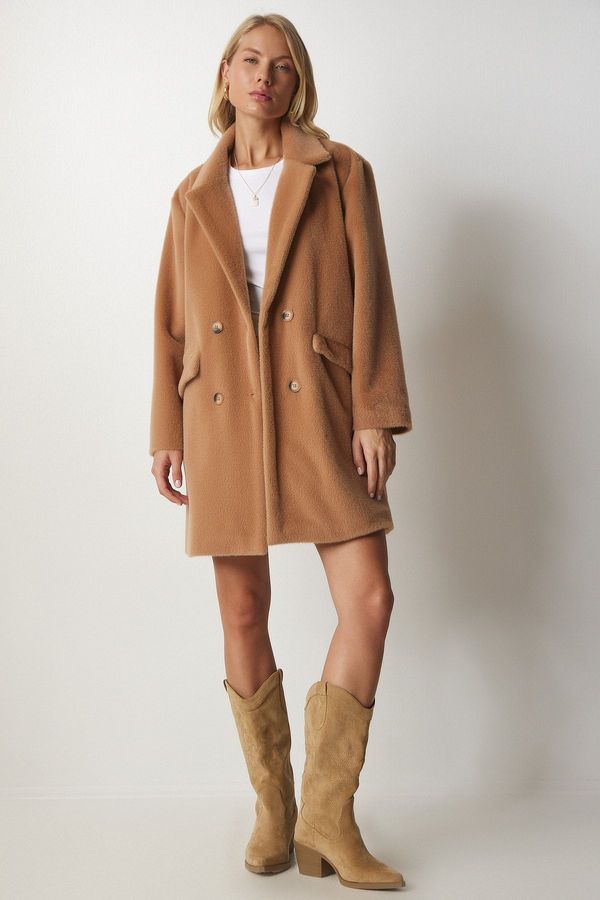 Happiness İstanbul Happiness İstanbul Women's Biscuit Rabbit Hair Look Oversize Coat