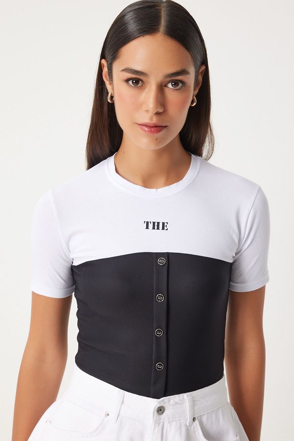 Happiness İstanbul Happiness İstanbul Women's Black and White Block Color Knitted Blouse