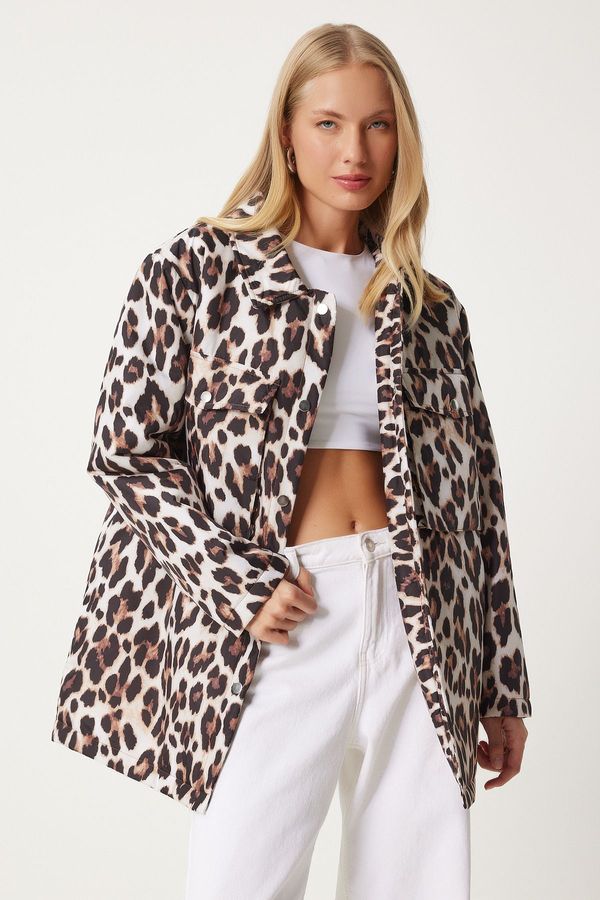 Happiness İstanbul Happiness İstanbul Women's Black Beige Leopard Patterned Puffer Jacket