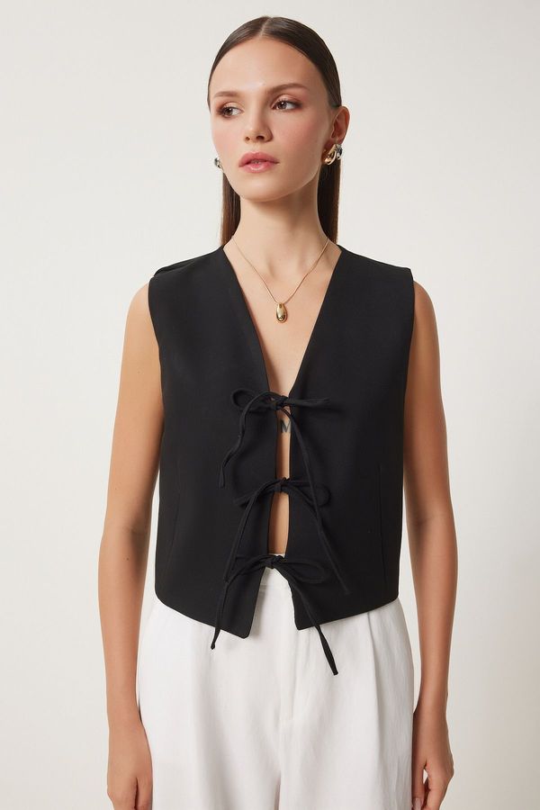 Happiness İstanbul Happiness İstanbul Women's Black Bow Tie Woven Vest