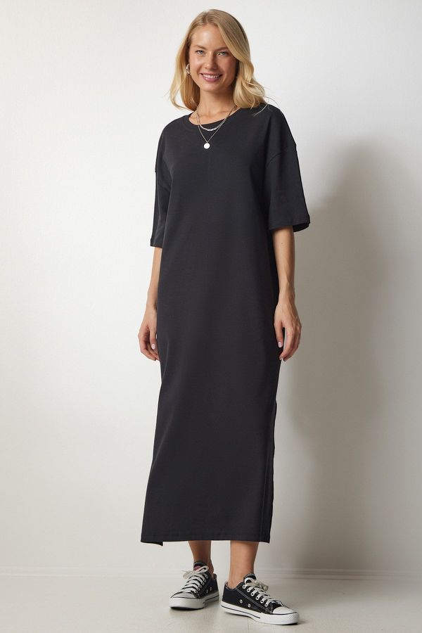 Happiness İstanbul Happiness İstanbul Women's Black Cotton Daily Combed Combed Dress